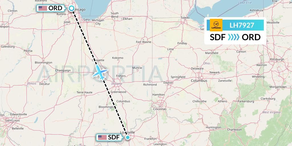 LH7927 Lufthansa Flight Map: Louisville to Chicago