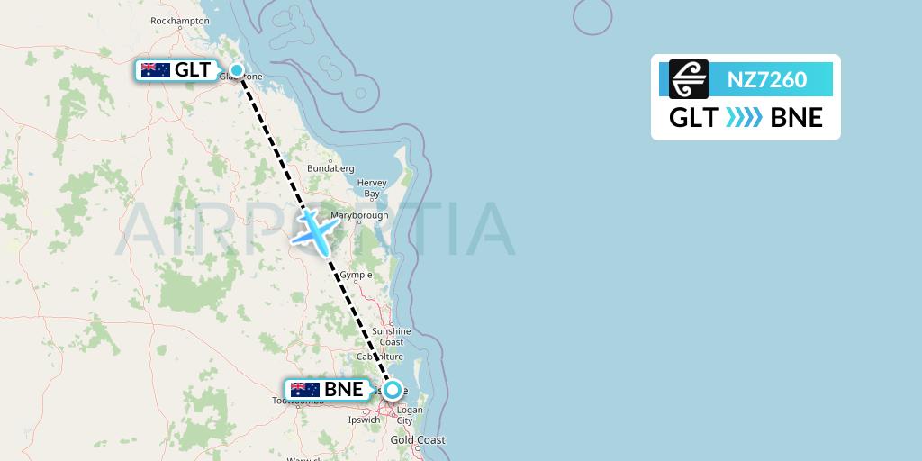 NZ7260 Air New Zealand Flight Map: Gladstone to Brisbane