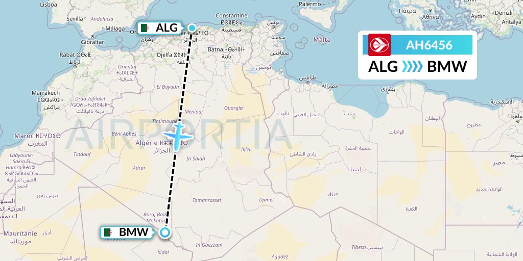 AH6456 Air Algerie Flight Map: Algiers to Bordj Badji Mokhtar