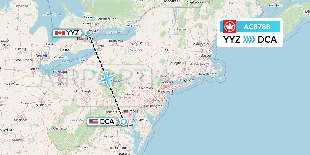 AC8788 Air Canada Flight Map: Toronto to Washington