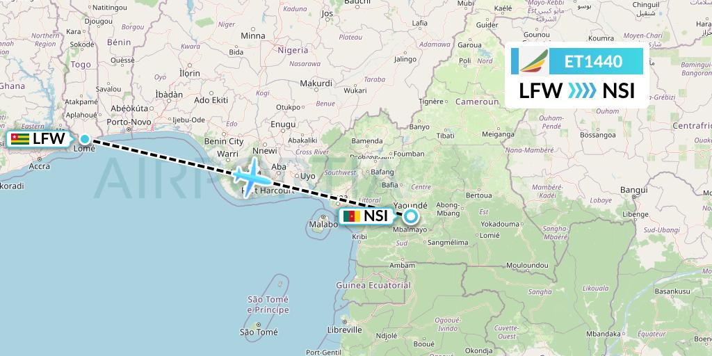 ET1440 Ethiopian Airlines Flight Map: Lome to Yaounde