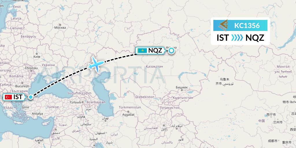 KC1356 Air Astana Flight Map: Istanbul to Astana