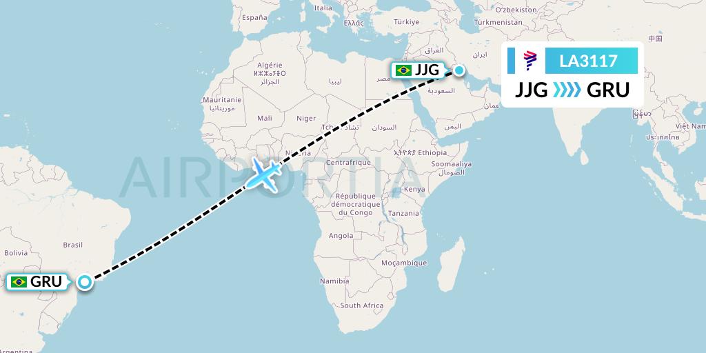 LA3117 LAN Airlines Flight Map: Criciuma to Sao Paulo