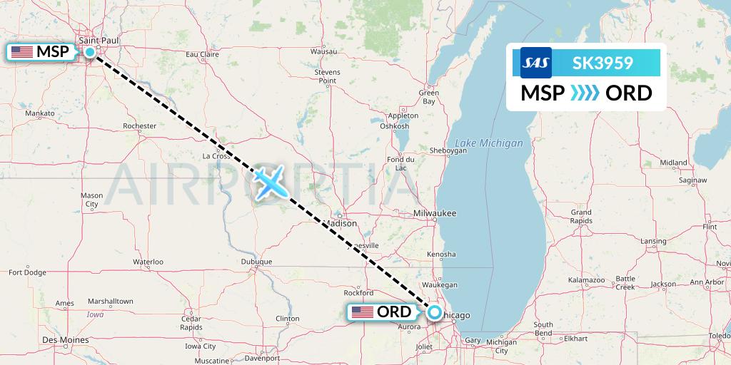 SK3959 SAS Flight Map: Minneapolis to Chicago