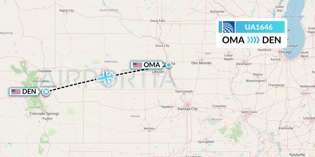 UA1646 United Airlines Flight Map: Omaha to Denver