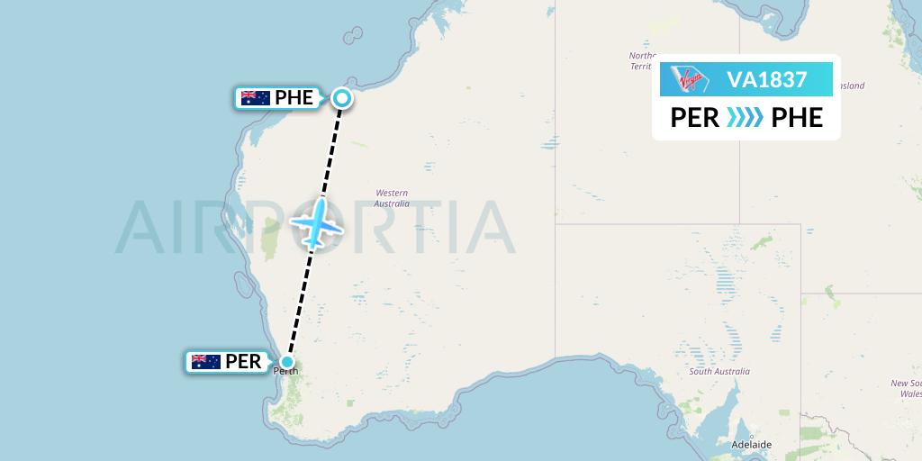 VA1837 Virgin Australia Flight Map: Perth to Port Hedland