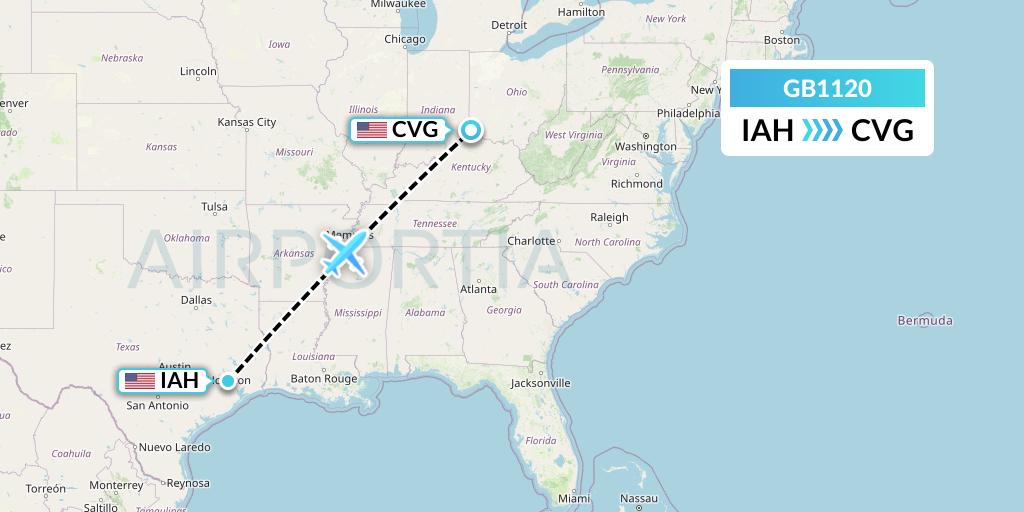 GB1120 ABX Air Flight Map: Houston to Cincinnati