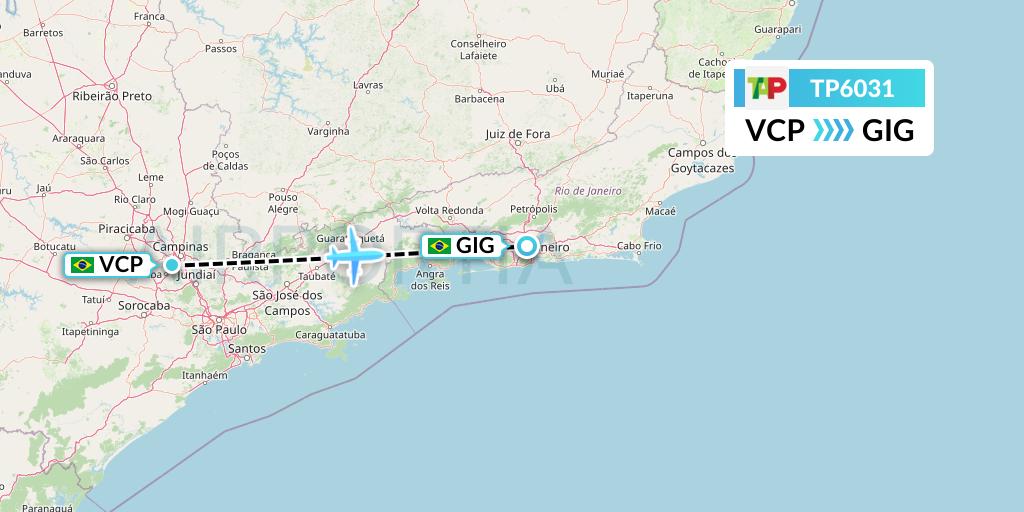TP6031 TAP Portugal Flight Map: Campinas to Rio de Janeiro