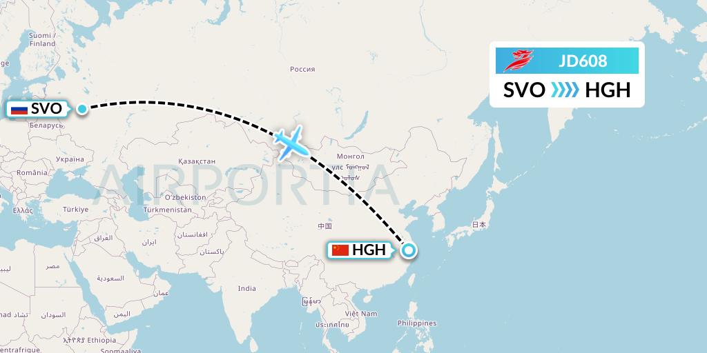 JD608 Capital Airlines Flight Map: Moscow to Hangzhou