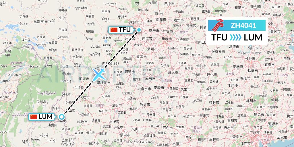 ZH4041 Shenzhen Airlines Flight Map: Chengdu to Mangshi