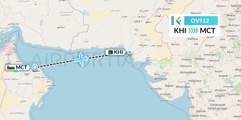 OV512 SalamAir Flight Map: Karachi to Muscat