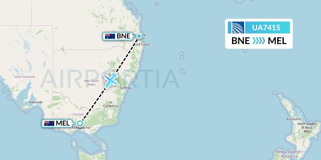 UA7415 United Airlines Flight Map: Brisbane to Melbourne
