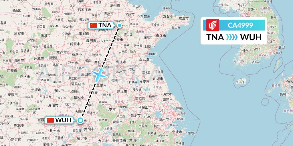 CA4999 Air China Flight Map: Jinan to Wuhan