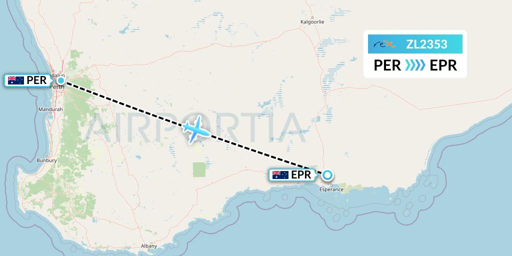 ZL2353 Regional Express Flight Map: Perth to Esperance