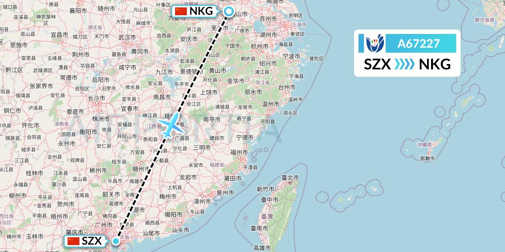 A67227 Hongtu Airlines Flight Map: Shenzhen to Nanjing