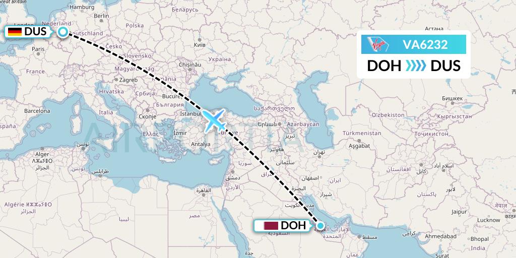 VA6232 Virgin Australia Flight Map: Doha to Dusseldorf