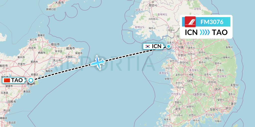 FM3076 Shanghai Airlines Flight Map: Seoul to Qingdao