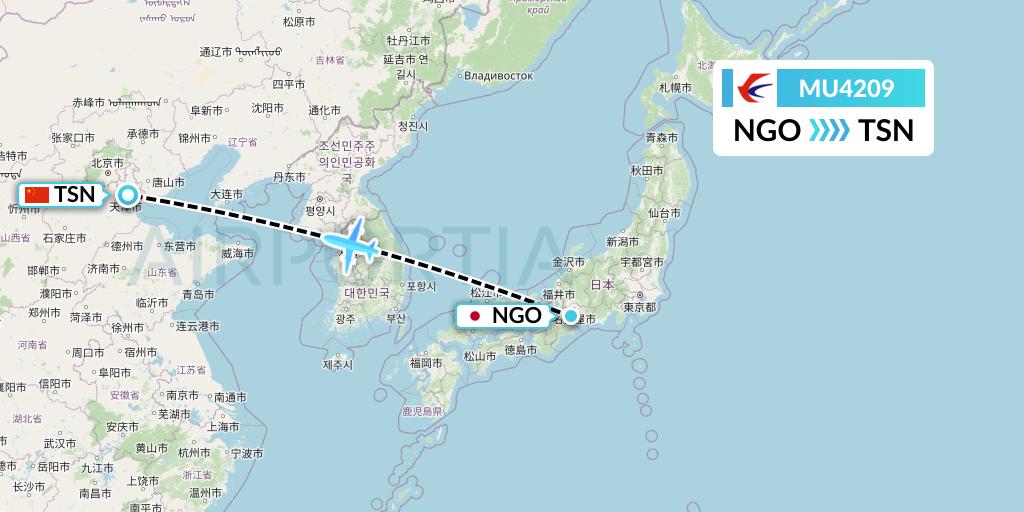 MU4209 China Eastern Airlines Flight Map: Nagoya to Tianjin