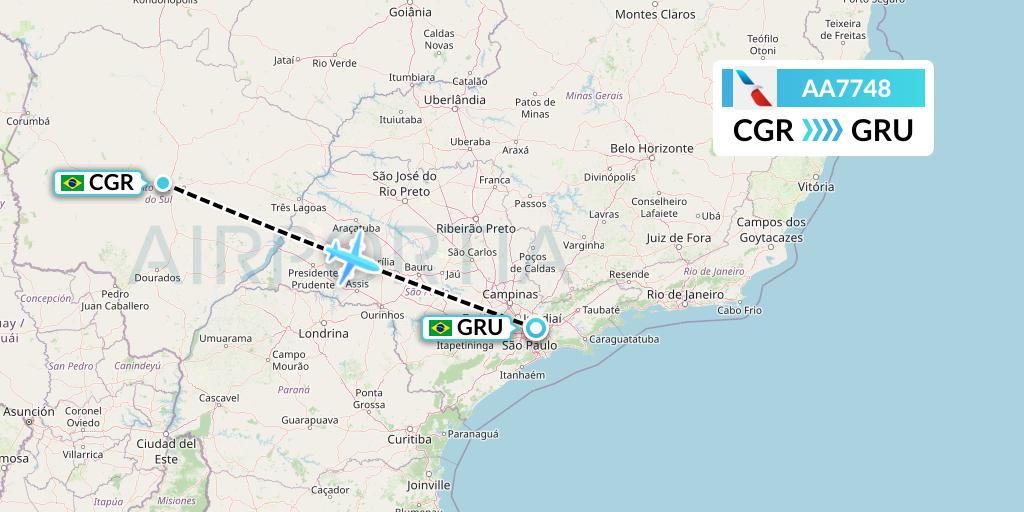 AA7748 American Airlines Flight Map: Campo Grande to Sao Paulo