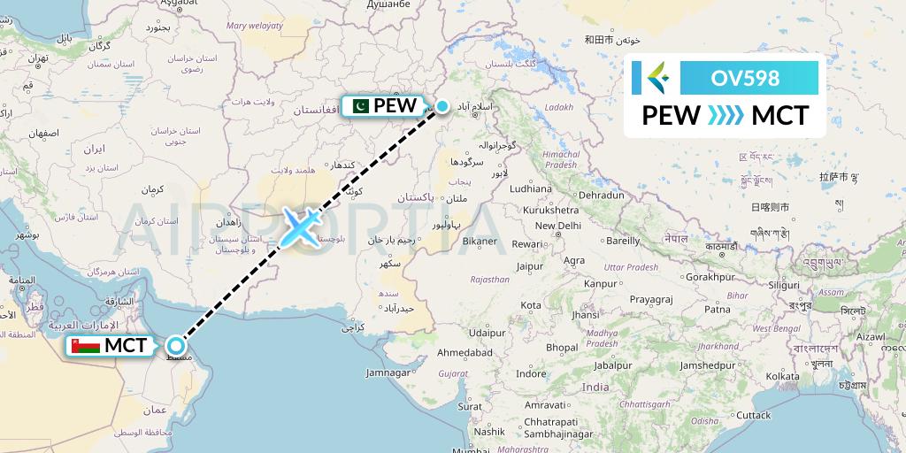 OV598 SalamAir Flight Map: Peshawar to Muscat