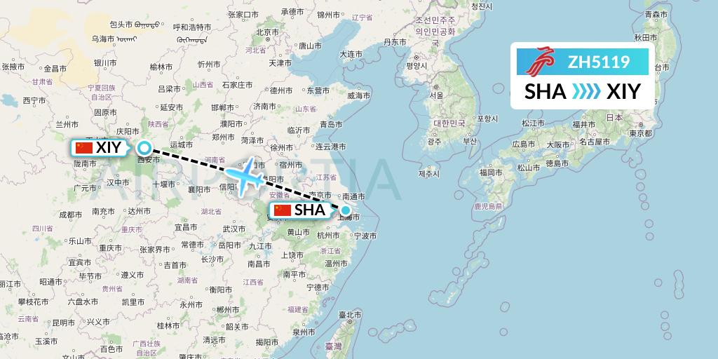 ZH5119 Shenzhen Airlines Flight Map: Shanghai to Xi'an