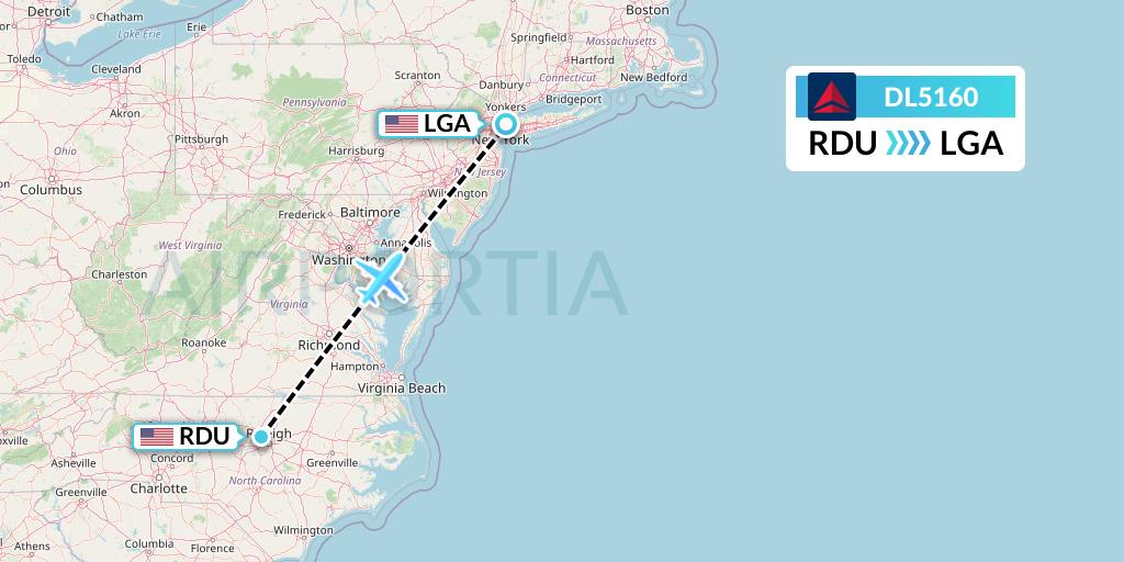 DL5160 Delta Air Lines Flight Map: Raleigh-Durham to New York