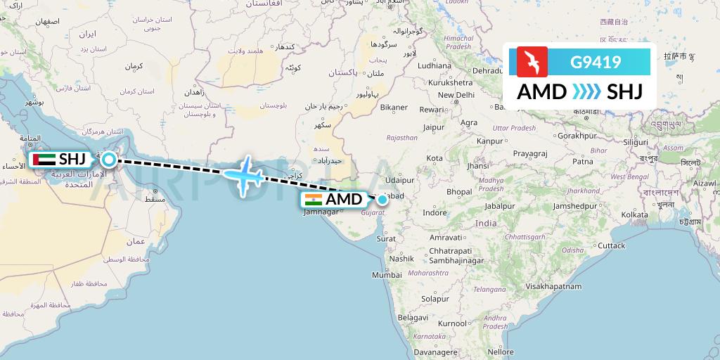 G9419 Air Arabia Flight Map: Ahmedabad to Sharjah