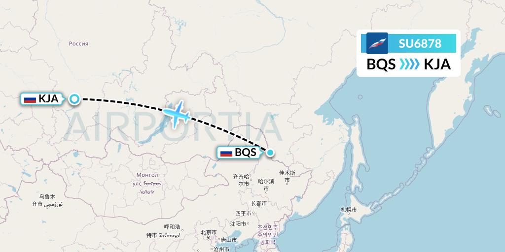 SU6878 Aeroflot Flight Map: Blagoveshchensk to Krasnoyarsk