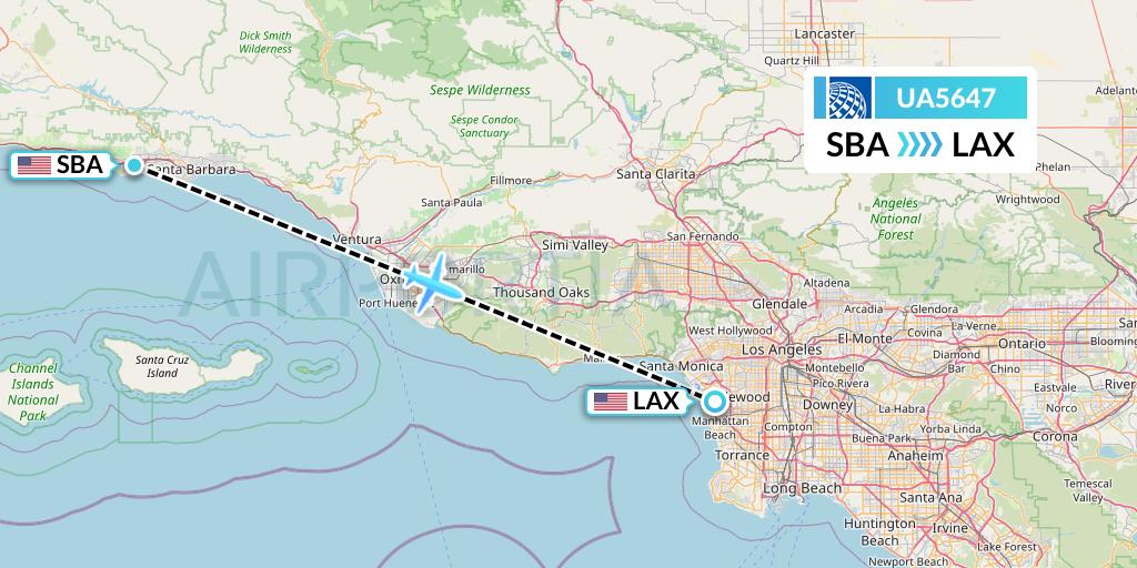 UA5647 United Airlines Flight Map: Santa Barbara to Los Angeles