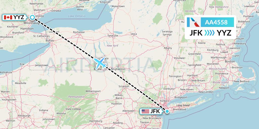 AA4558 American Airlines Flight Map: New York to Toronto