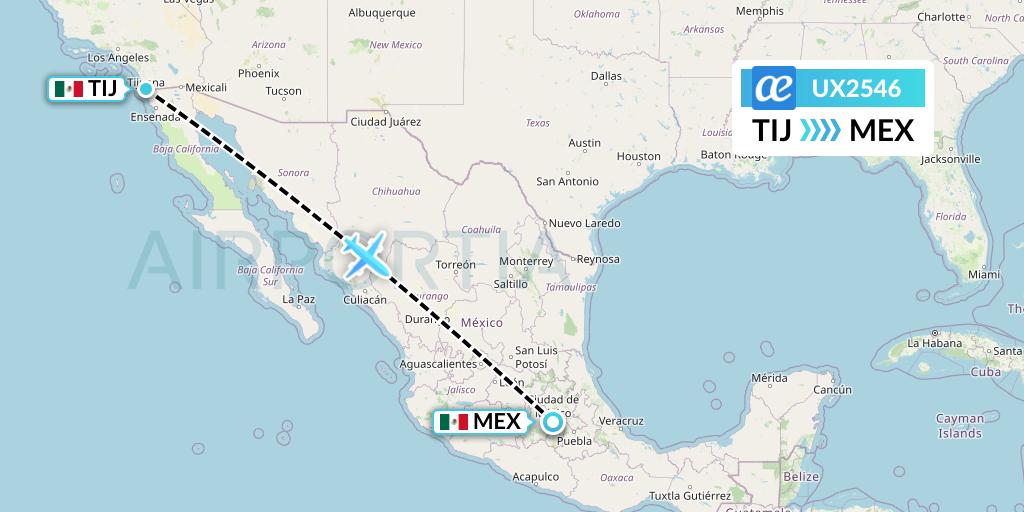 UX2546 Air Europa Flight Map: Tijuana to Mexico City