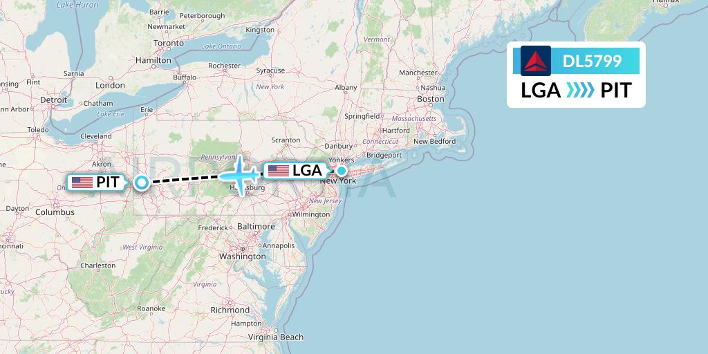 DL5799 Delta Air Lines Flight Map: New York to Pittsburgh