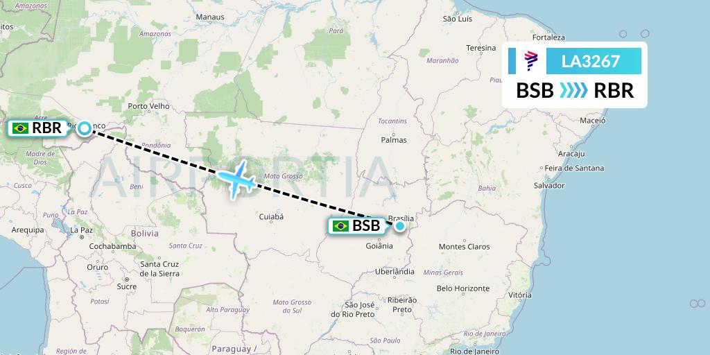 LA3267 LAN Airlines Flight Map: Brasilia to Rio Branco