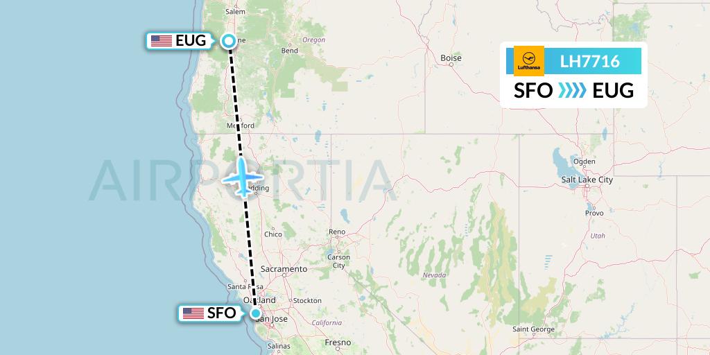 LH7716 Lufthansa Flight Map: San Francisco to Eugene