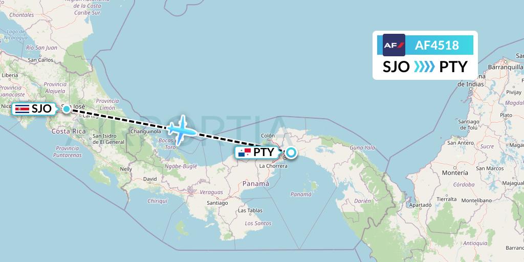 AF4518 Air France Flight Map: San Jose to Panama City
