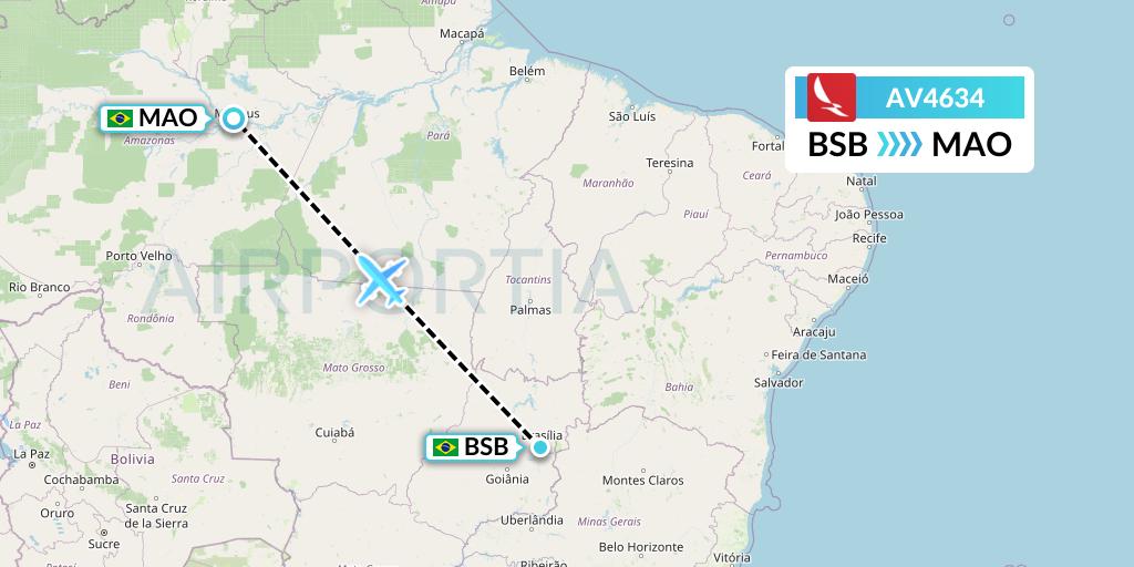 AV4634 Avianca Flight Map: Brasilia to Manaus