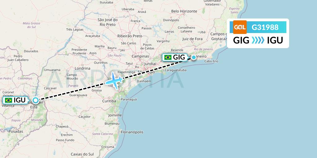 G31988 GOL Transportes Aeros Flight Map: Rio de Janeiro to Foz do Iguacu