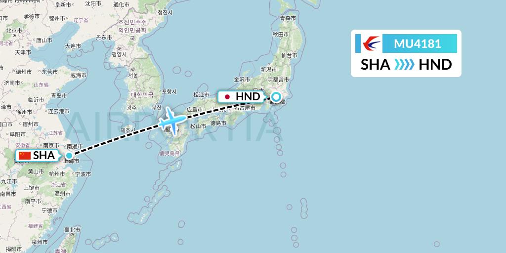 MU4181 China Eastern Airlines Flight Map: Shanghai to Tokyo