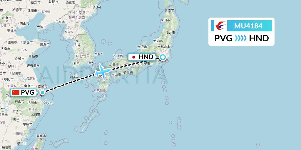 MU4184 China Eastern Airlines Flight Map: Shanghai to Tokyo