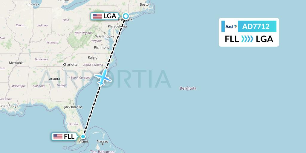 AD7712 Azul Brazilian Airlines Flight Map: Fort Lauderdale to New York
