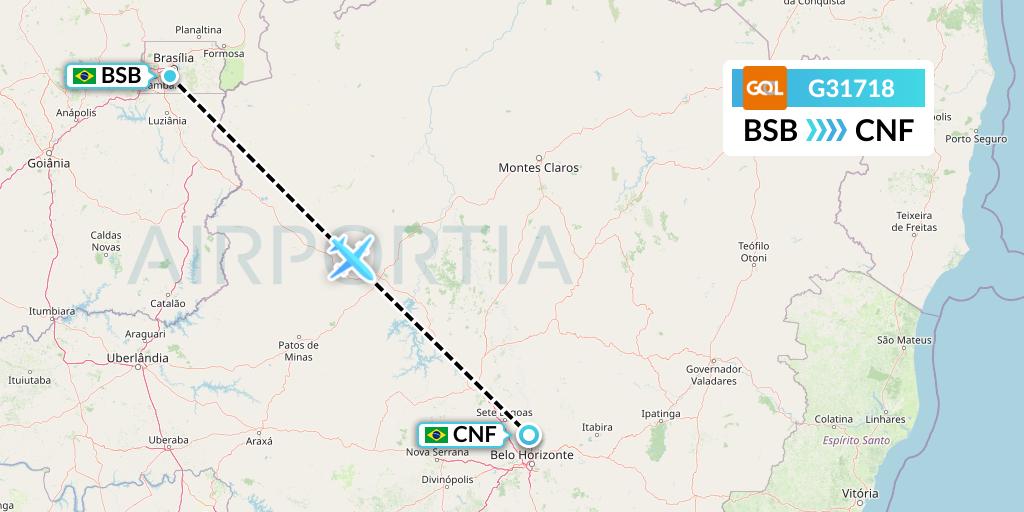 G31718 GOL Transportes Aeros Flight Map: Brasilia to Belo Horizonte