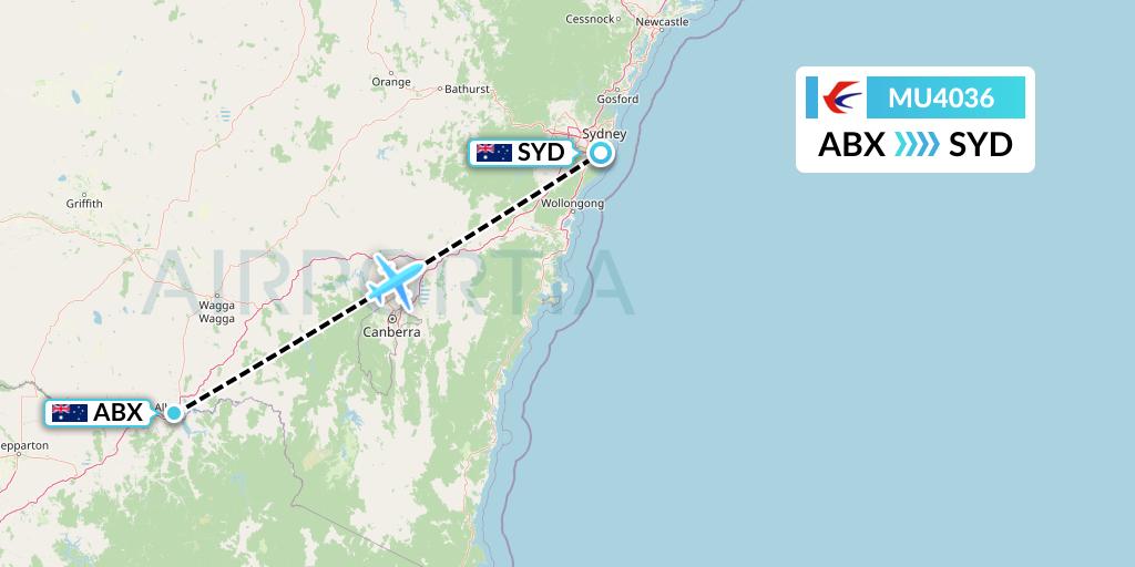 MU4036 China Eastern Airlines Flight Map: Albury to Sydney