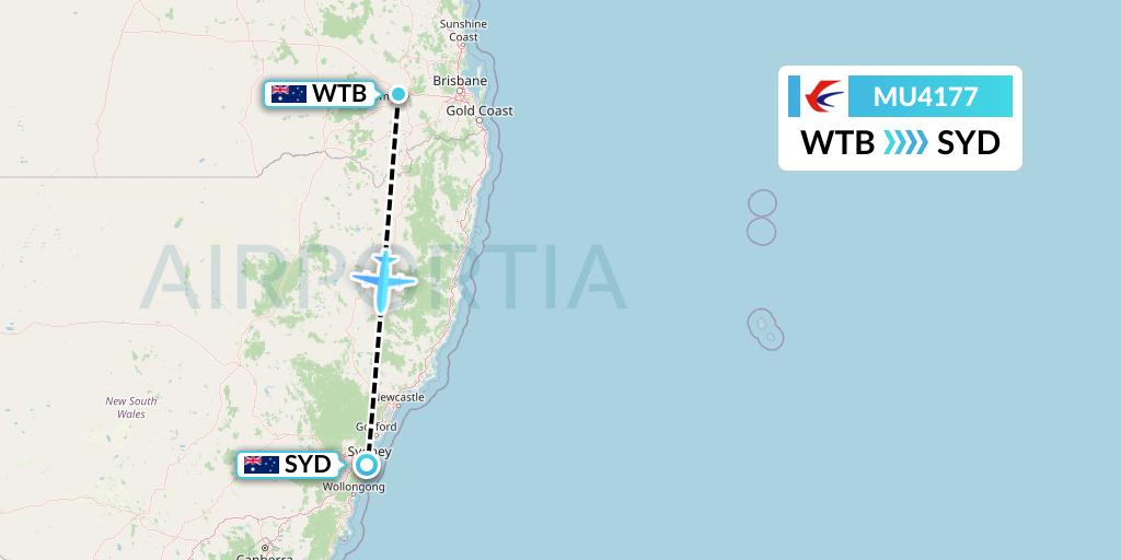 MU4177 China Eastern Airlines Flight Map: Toowoomba to Sydney
