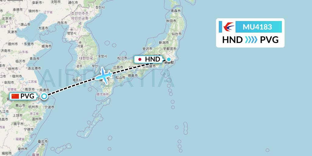 MU4183 China Eastern Airlines Flight Map: Tokyo to Shanghai