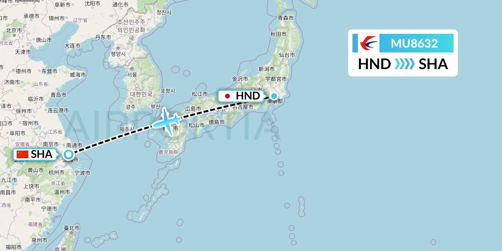 MU8632 China Eastern Airlines Flight Map: Tokyo to Shanghai