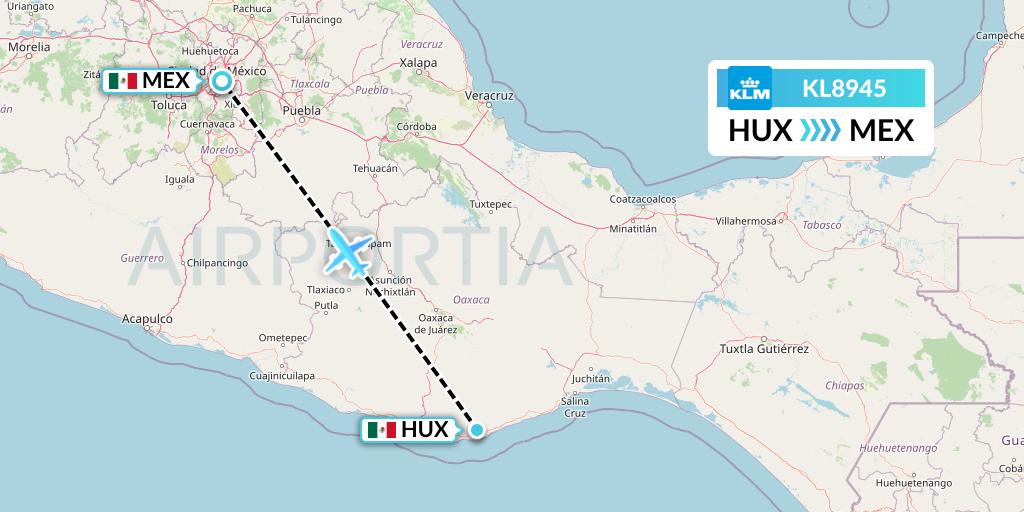 KL8945 KLM Flight Map: Huatulco to Mexico City