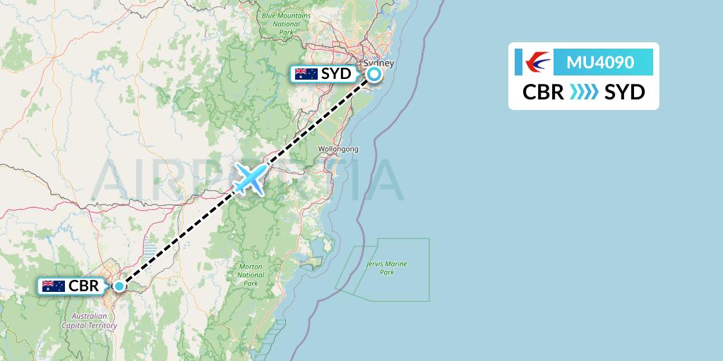 MU4090 China Eastern Airlines Flight Map: Canberra to Sydney