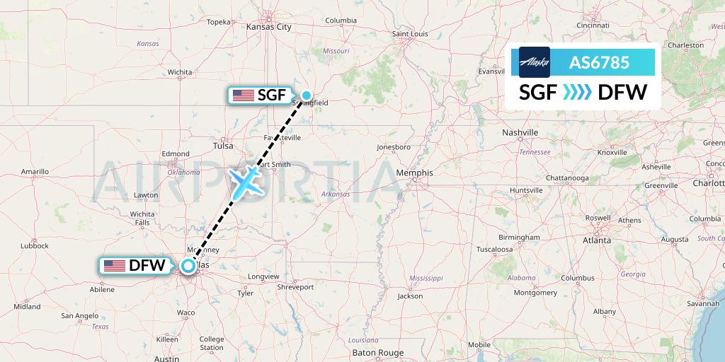 AS6785 Alaska Airlines Flight Map: Springfield to Dallas