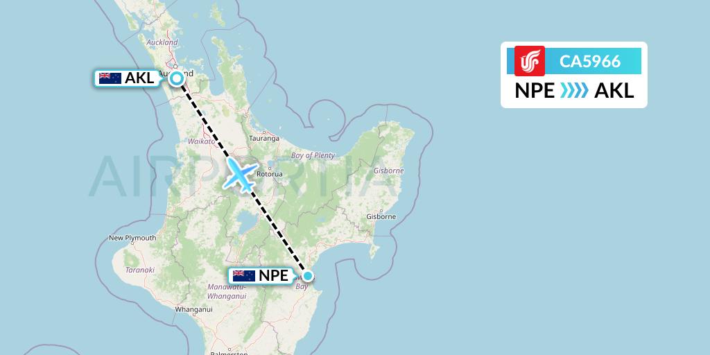 CA5966 Air China Flight Map: Napier to Auckland