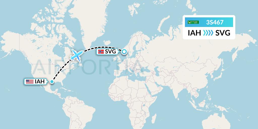 3S467 Air Antilles Express Flight Map: Houston to Stavanger